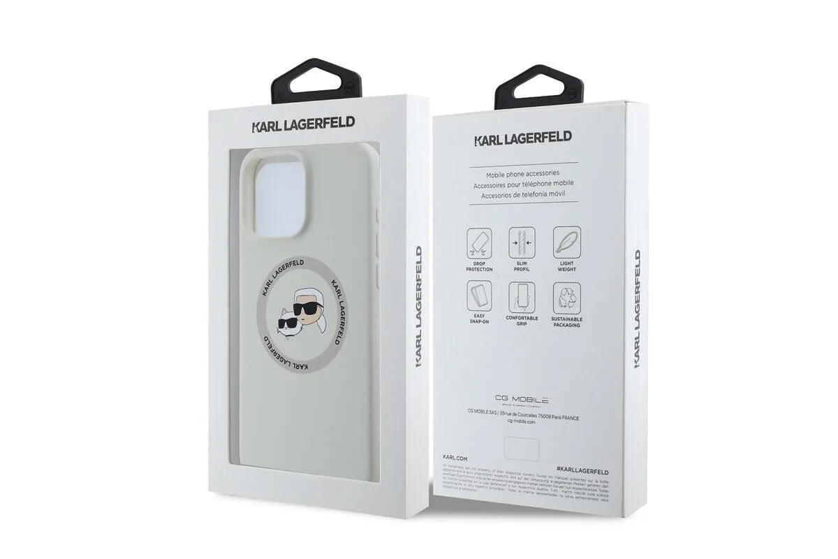 Karl Lagerfeld Liquid Silicone Karl & Choupette Head Case with MagSafe for iPhone 16 Pro 6.3" Beige - KLHMP16LSKCHTCE