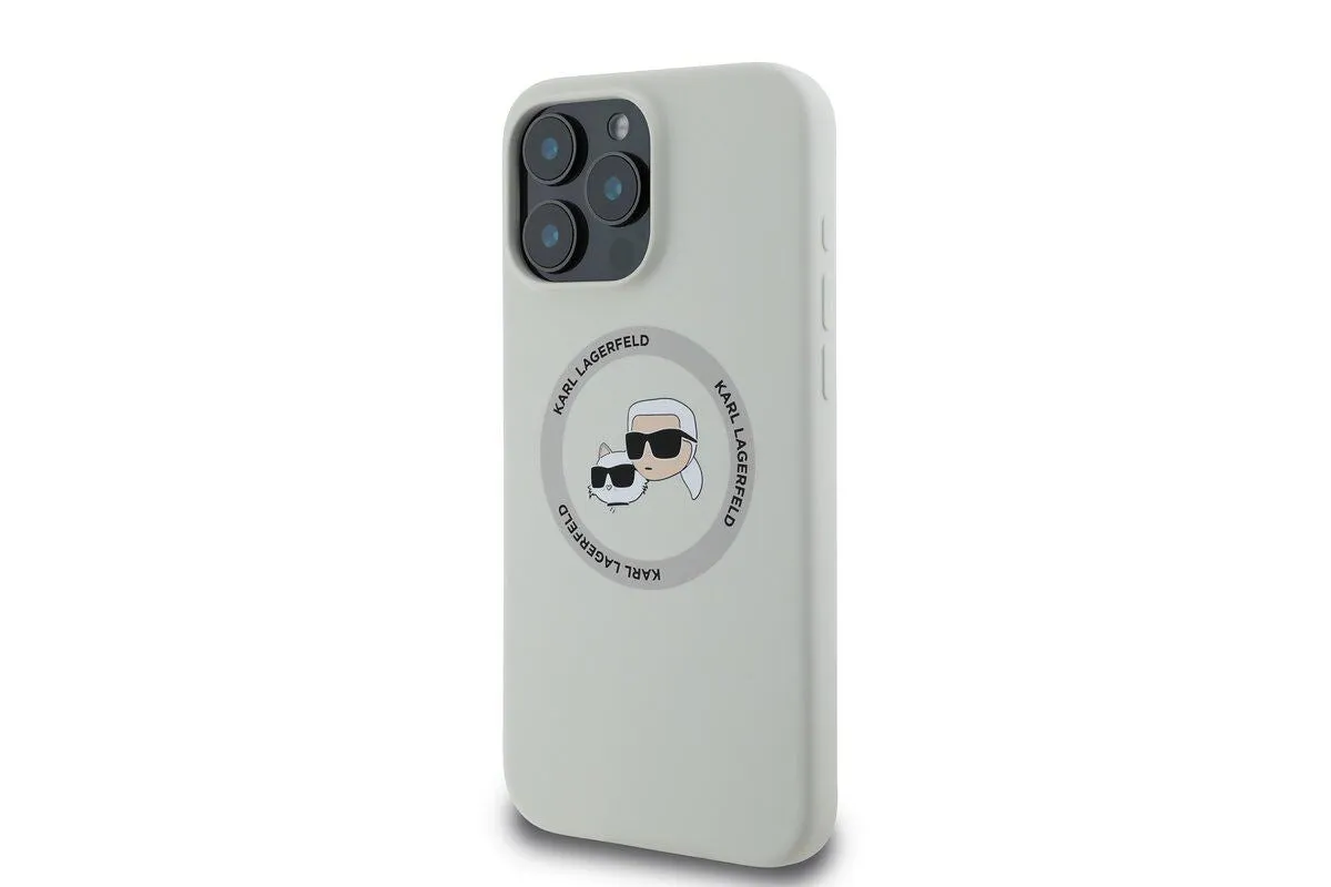 Karl Lagerfeld Liquid Silicone Karl & Choupette Head Case with MagSafe for iPhone 16 Pro 6.3" Beige - KLHMP16LSKCHTCE