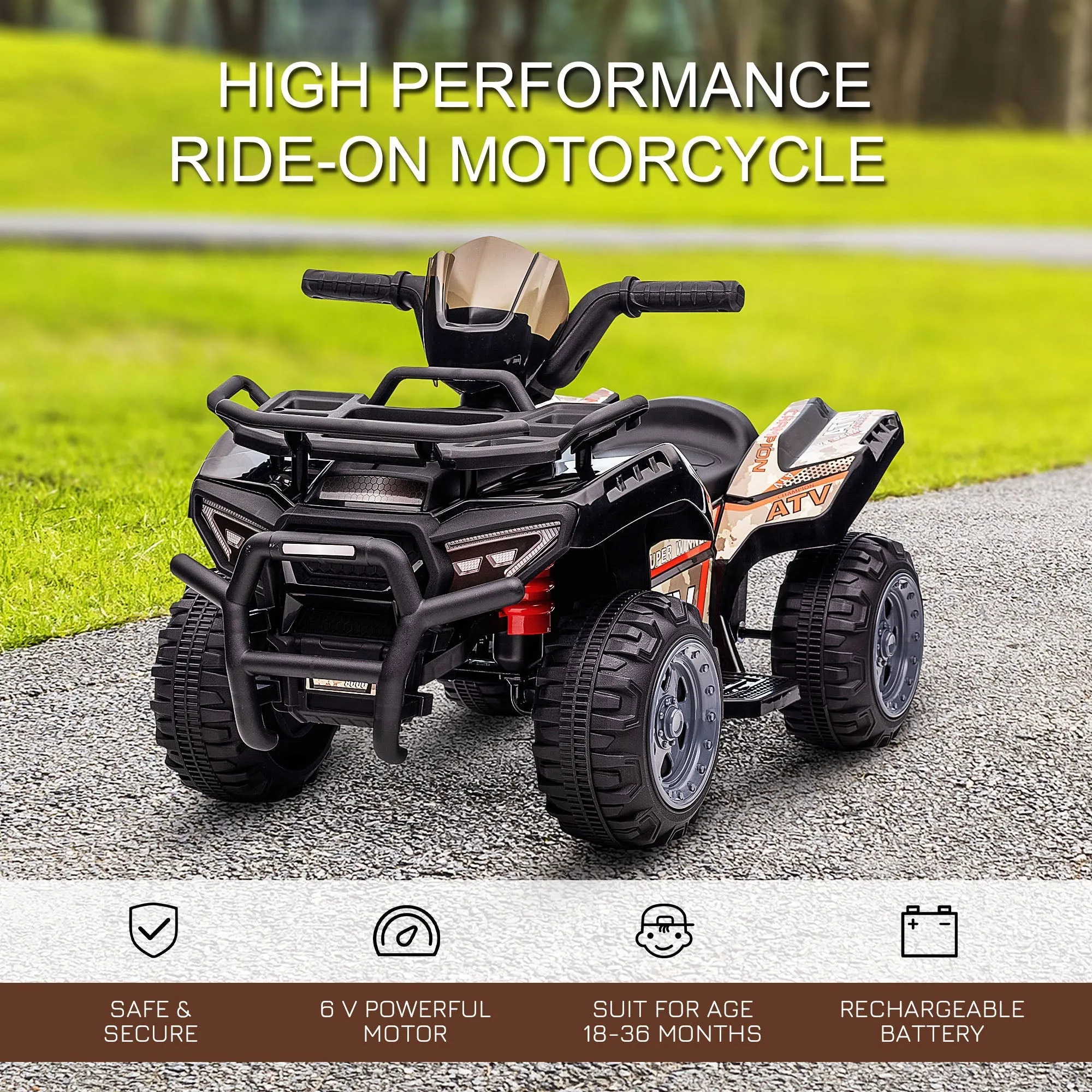 Kids Ride-on Four Wheeler ATV Car with Real Working Headlights for 18-36M