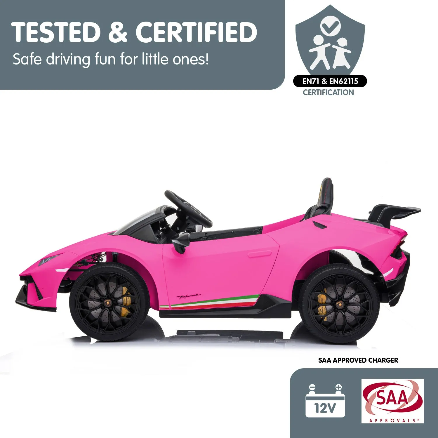 Lamborghini Performante Kids Electric Ride On Car Remote Control by - Pink