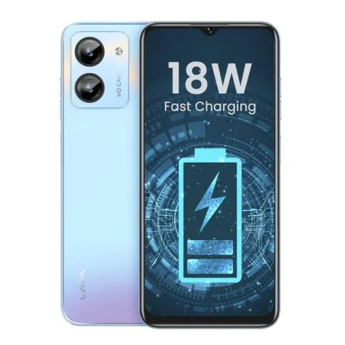 Lava O1 (Prism Blue, 4GB RAM, 64GB Storage) | 18W Fast Charging | Octa Core Unisoc T606 | 13 MP AI Dual Camera | 5000 mAh Battery | Upto 7GB Expandable RAM | Fingerprint Sensor