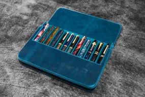 Leather Magnum Opus 12 Slots Hard Pen Case with Removable Pen Tray - C.H. Ocean Blue