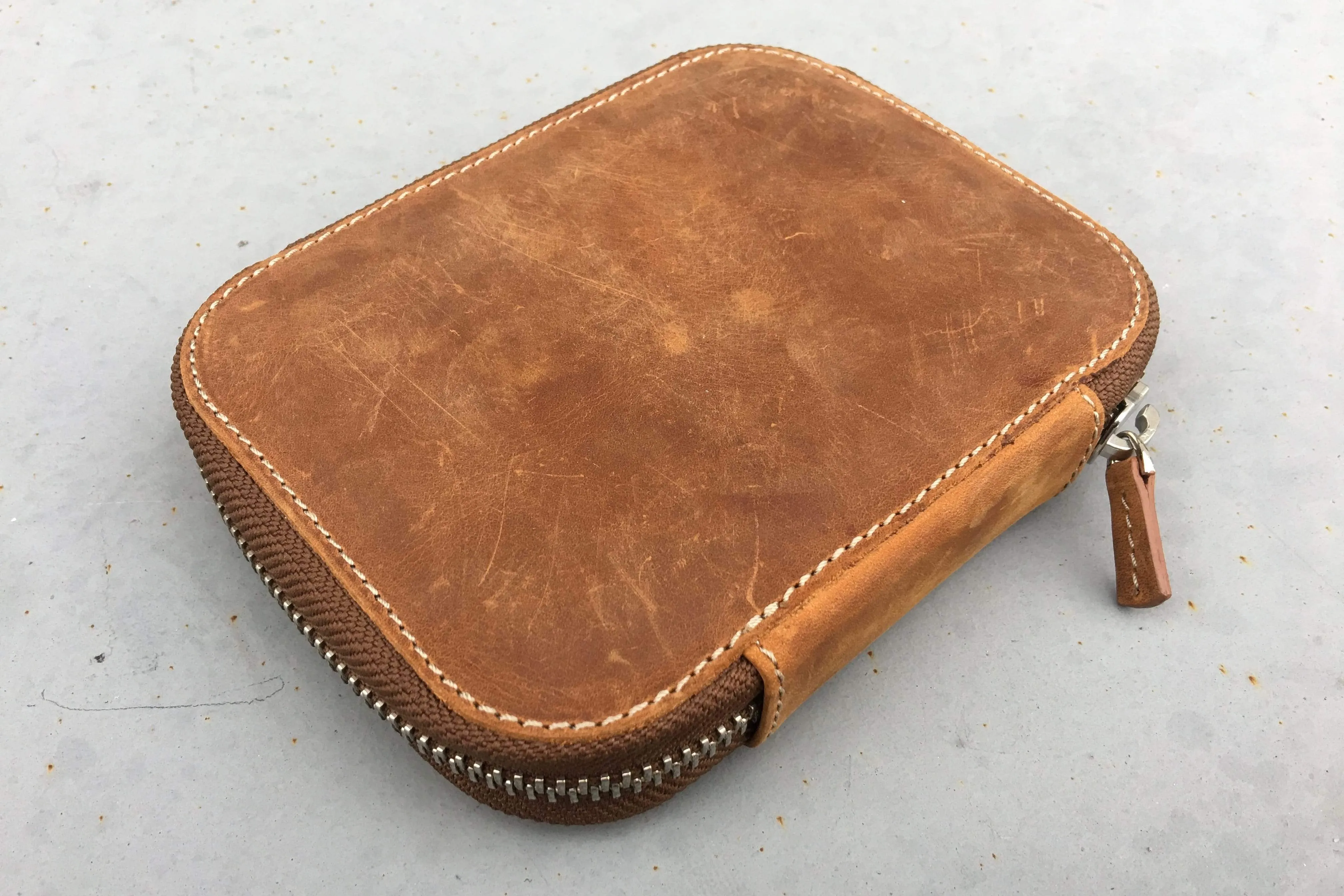 Leather Zippered 10 Slots Pen Case - Crazy Horse Brown