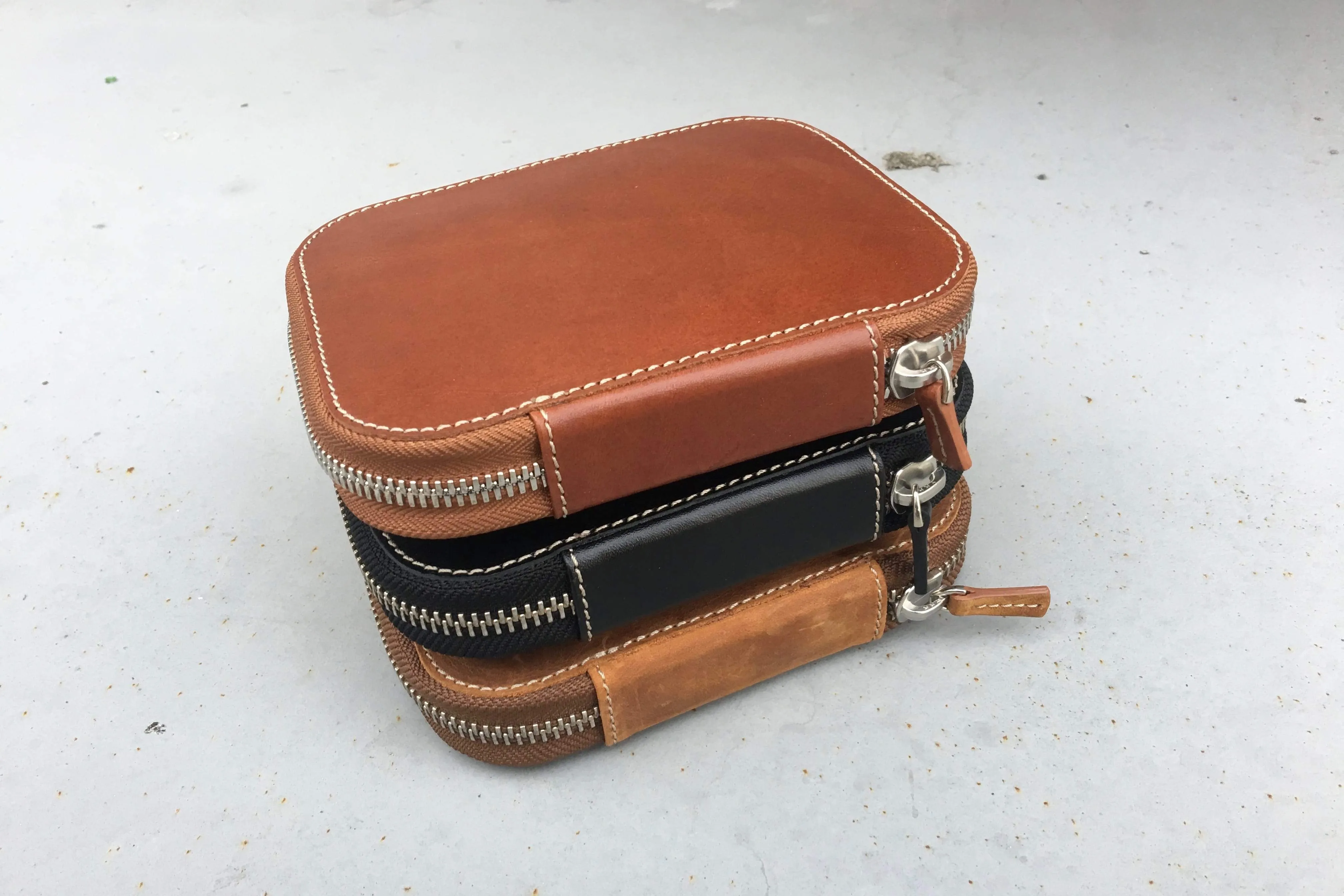 Leather Zippered 10 Slots Pen Case - Crazy Horse Brown