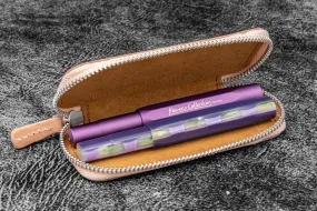 Leather Zippered Double Pen Case for Kaweco - Pocket Pen - Undyed Leather