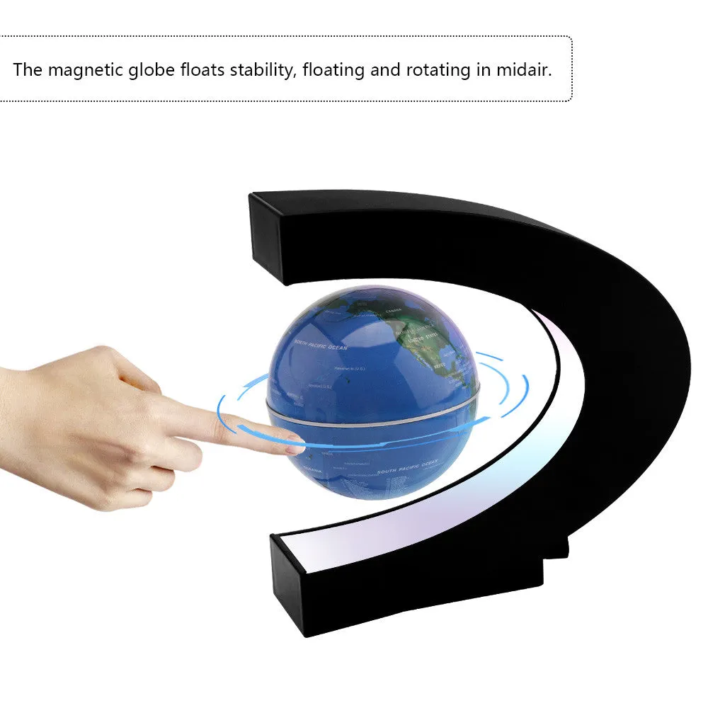 Lemonbest C Shape Electronic Magnetic Levitation Floating Globe World Map with LED Lights Birthday Gift for Kids Home Decoration EU/US/UK PLUG VERSION