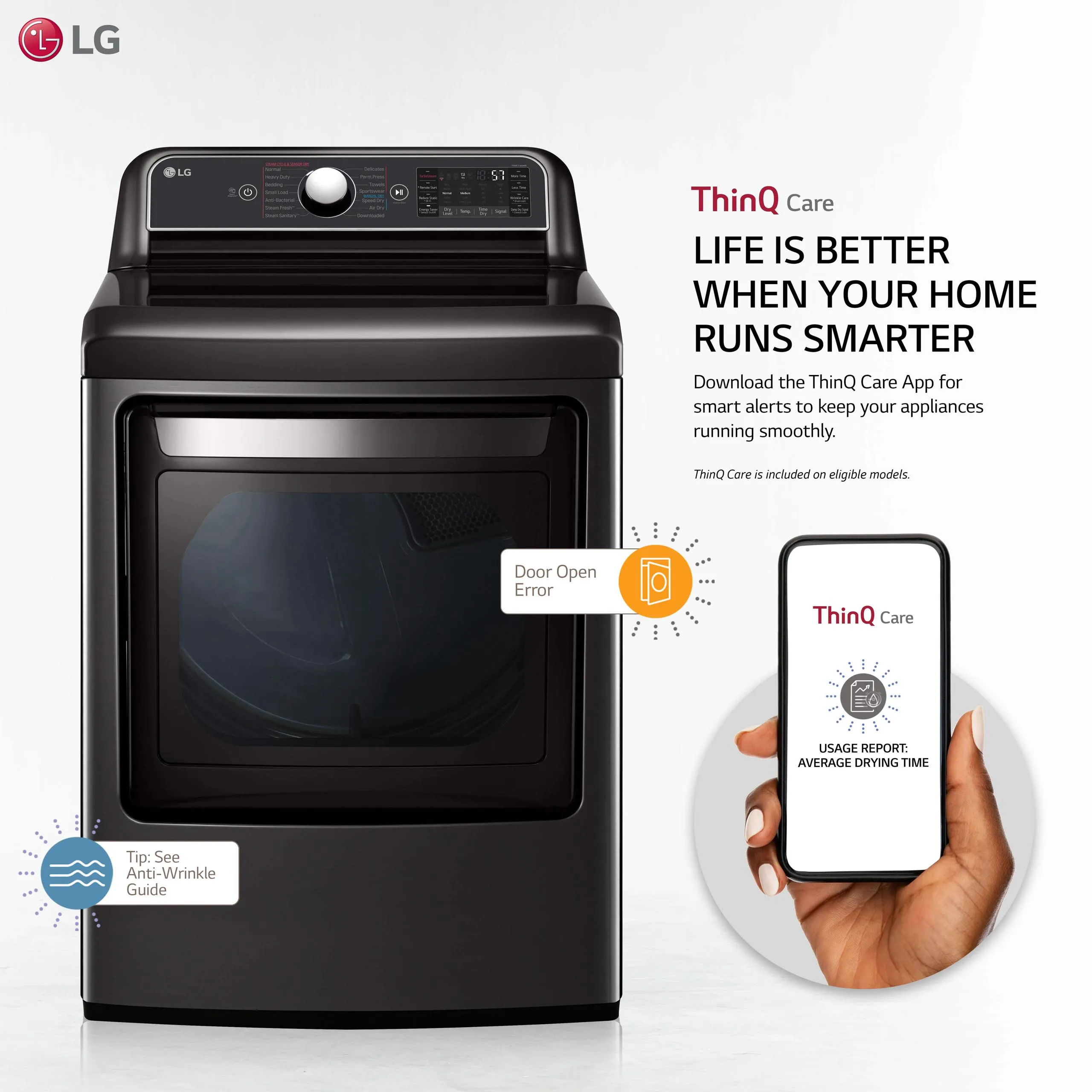 Lg 7.3 cu.ft. Smart wi-fi Enabled Gas Dryer with TurboSteam™