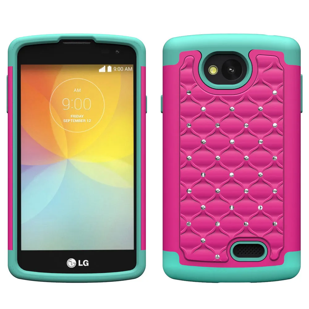 LG F60 | Optimus F60 | MS395 | D390N Rhinestone Case , Slim Hybrid Dual Layer[Shock Resistant] Crystal Rhinestone Studded Case Cover - Hot Pink/Teal