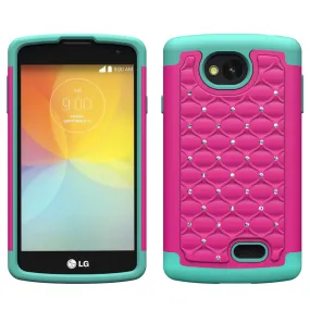 LG F60 | Optimus F60 | MS395 | D390N Rhinestone Case , Slim Hybrid Dual Layer[Shock Resistant] Crystal Rhinestone Studded Case Cover - Hot Pink/Teal