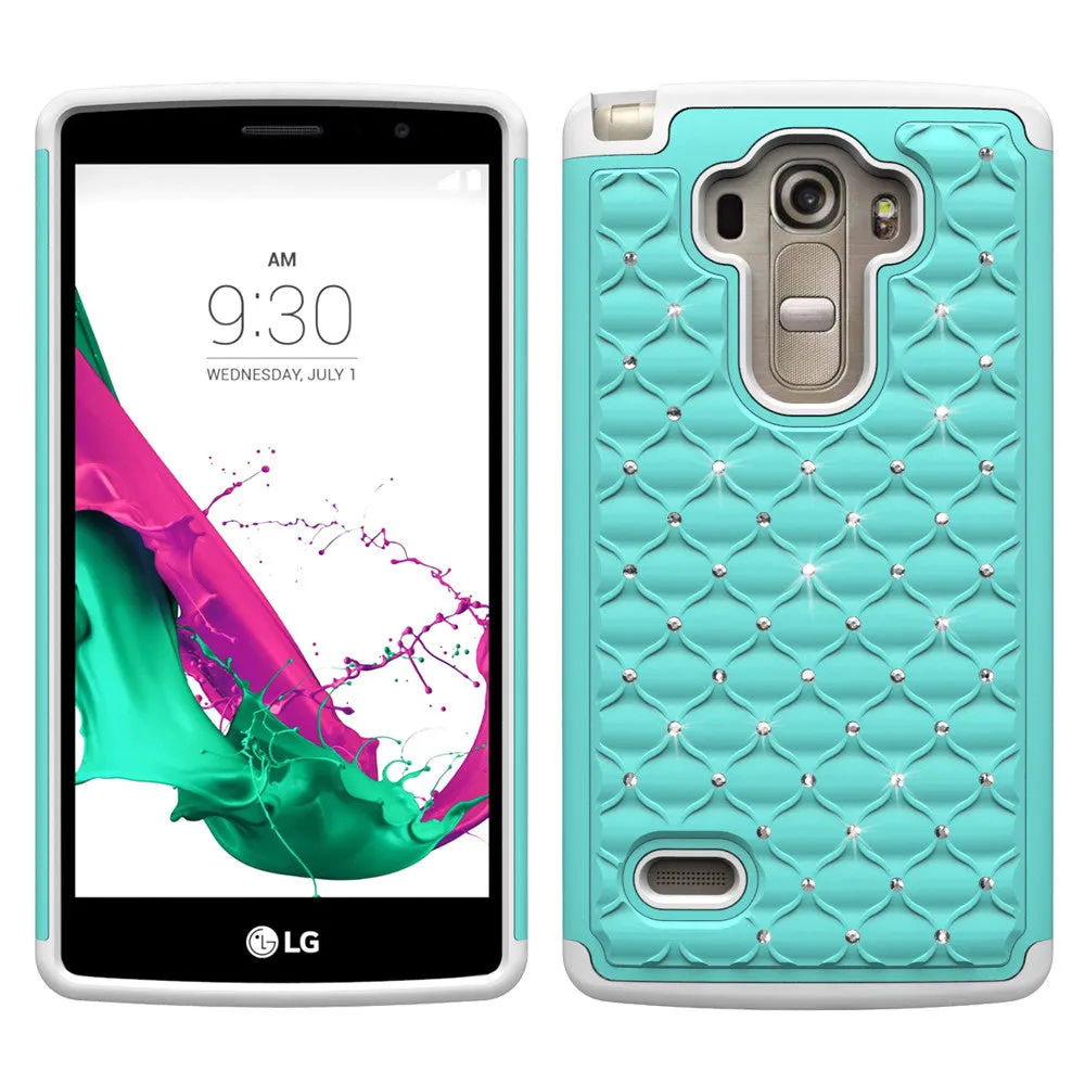 LG G4 Rhinestone Case , Slim Hybrid Dual Layer[Shock Resistant] Crystal Rhinestone Studded Case Cover - Baby Teal/White