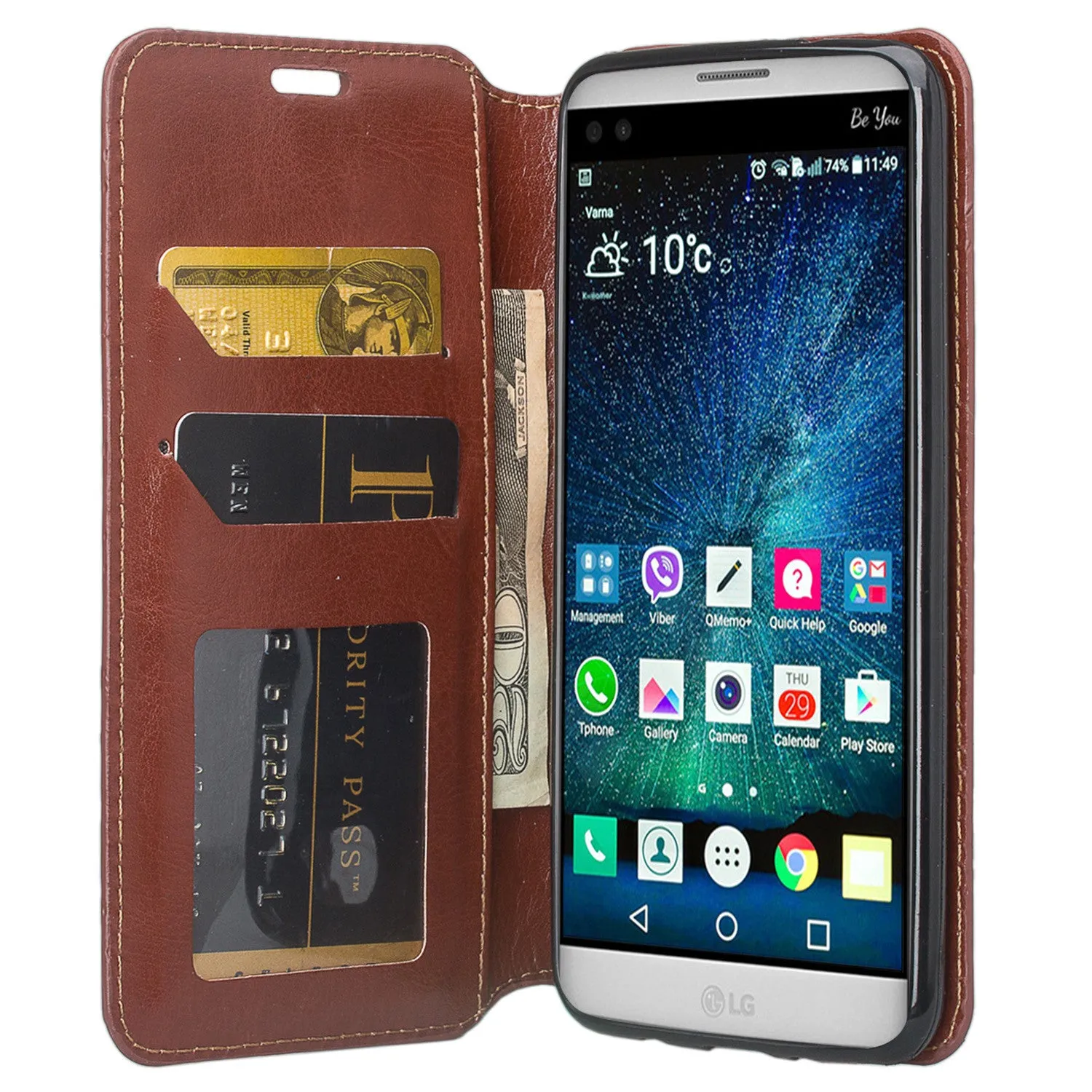 LG K4 (2017) | LG Fortune | LG Phoenix 3 Case, Slim Magnetic Fold[Kickstand] Pu Leather Wallet Case with ID & Credit Card Slots - Brown