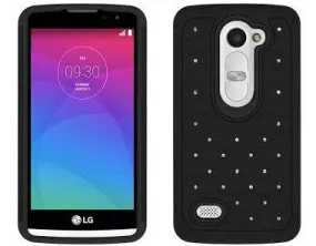 LG Leon LTE Case | Lg Tribute 2 Case | LG Power | LG Sunset | LG Destiny | LG Risio Case, Diamond Rhinestone Slim Hybrid Case - Black