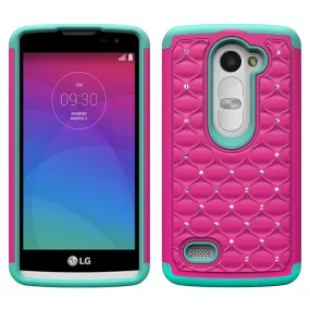 LG Leon LTE Case | Lg Tribute 2 Case | LG Power | LG Sunset | LG Destiny | LG Risio Case, Diamond Rhinestone Slim Hybrid Case - Hot Pink/Teal