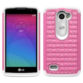 LG Leon LTE Case | Lg Tribute 2 Case | LG Power | LG Sunset | LG Destiny | LG Risio Case, Diamond Rhinestone Slim Hybrid Case - Pink/White