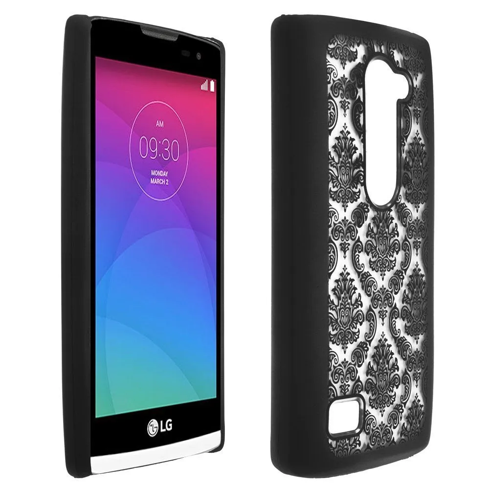 LG Leon LTE Case | Lg Tribute 2 Case | LG Power | LG Sunset | LG Destiny | LG Risio Case, Ultra Slim Damask Vintage Hard Case Cover - Black