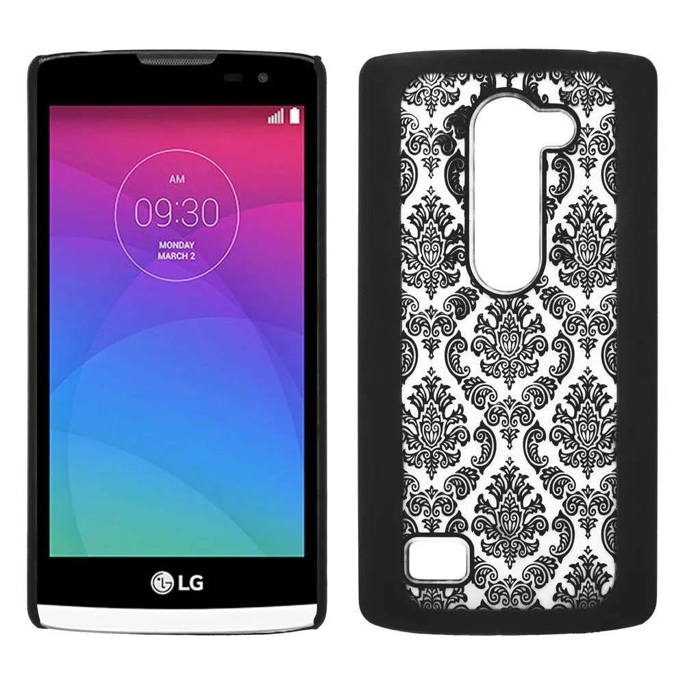 LG Leon LTE Case | Lg Tribute 2 Case | LG Power | LG Sunset | LG Destiny | LG Risio Case, Ultra Slim Damask Vintage Hard Case Cover - Black