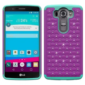 LG V10 Case , Slim Hybrid Dual Layer[Shock Resistant] Crystal Rhinestone Studded Case Cover - Purple/Teal