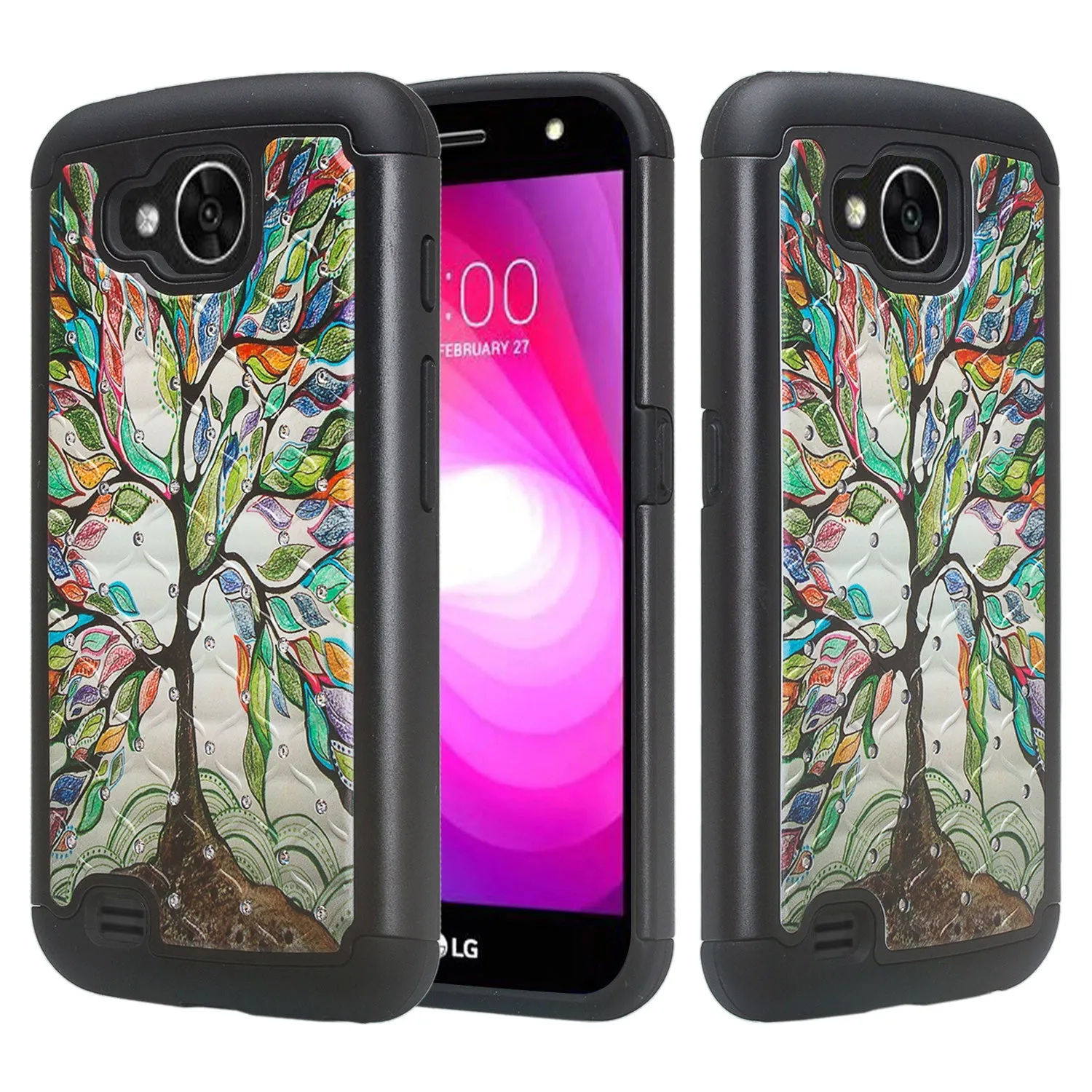 LG V9 Case, X Calibur Case, X Venture, Slim Crystal Rhinestone Hybrid Dual Layer[Shock Resistant] Case Cover - Vibrant Tree