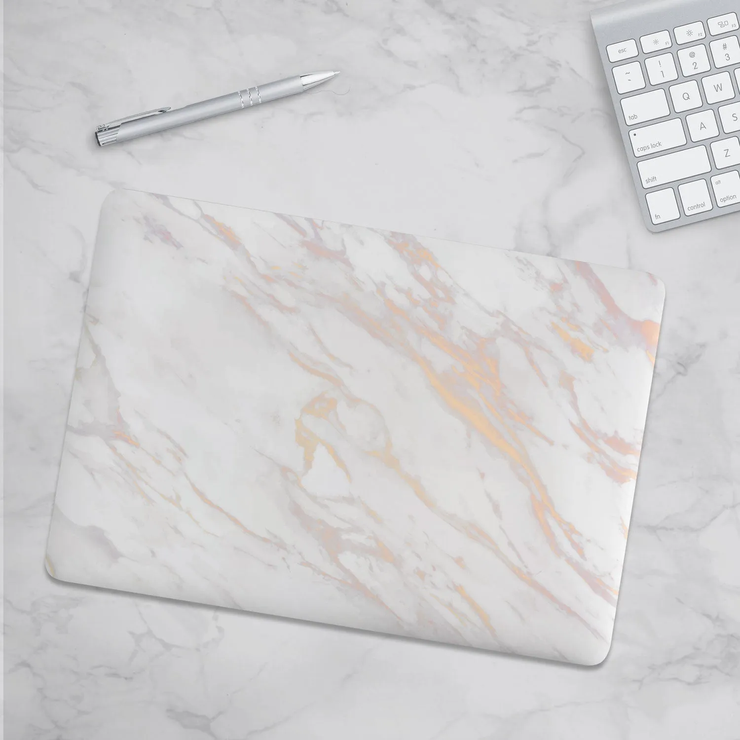 Macbook Hard Shell Case - White Rose & Gold Marble