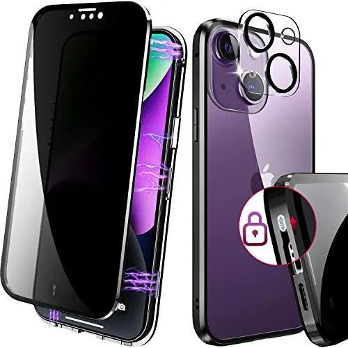 Magnetic Case iPhone 14 Pro Anti-Peeping Screen Protector Glass Privacy Case Black