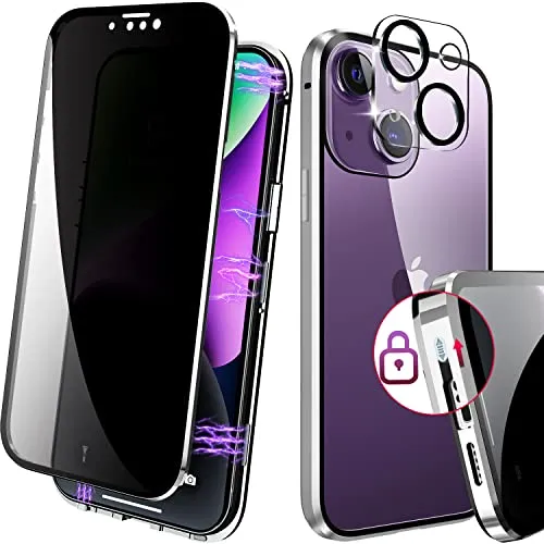 Magnetic Case iPhone 14 Pro Anti-Peeping Screen Protector Glass Privacy Case Black