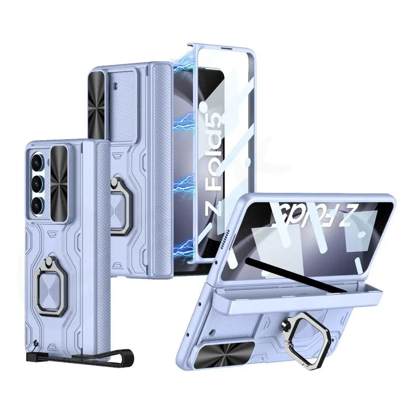 Magnetic Hinge Phone Case With Pen Holder Ring Stand Glass Film For Samsung Galaxy Z Fold 5