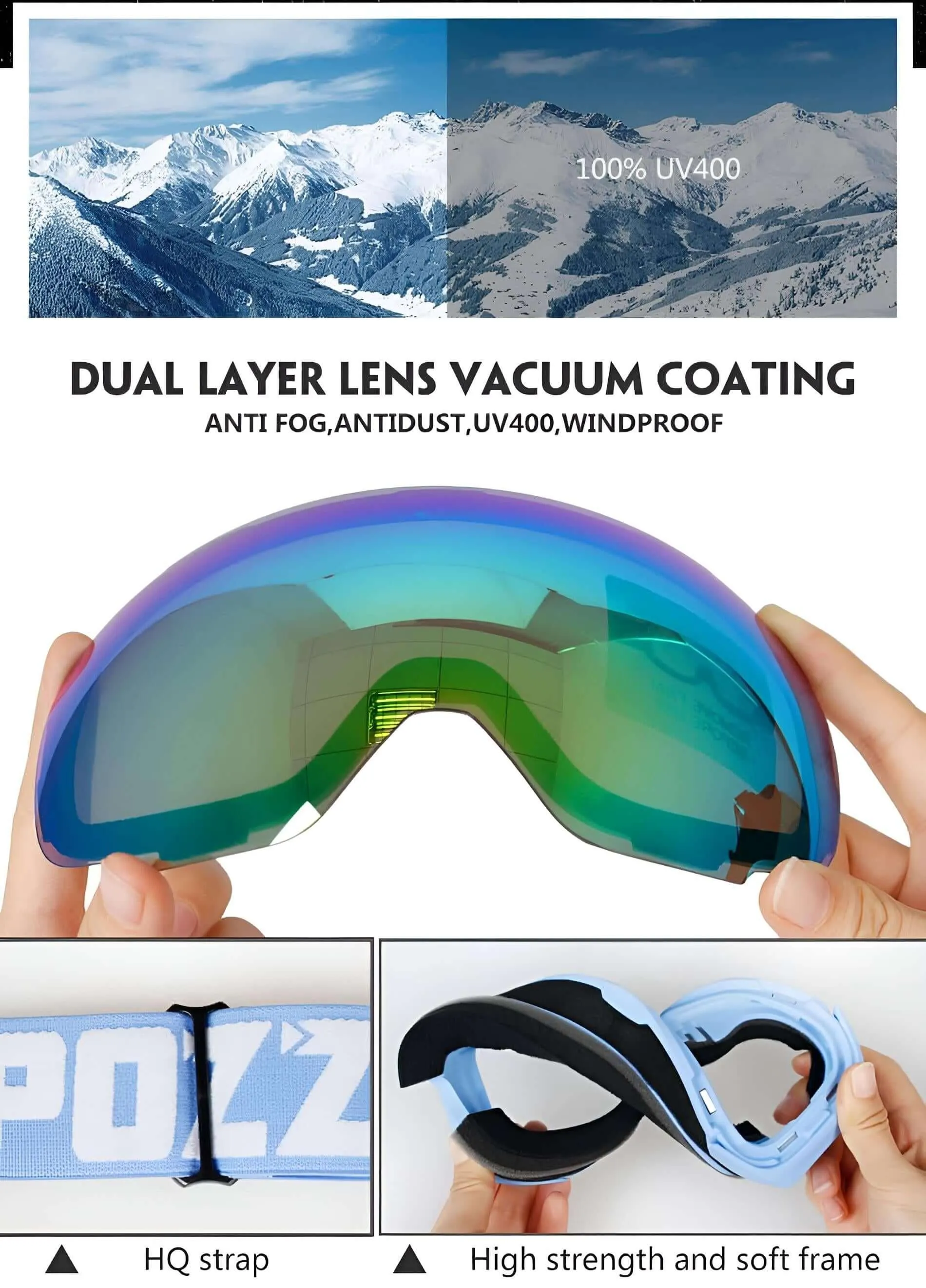 Magnetic Ski Goggles with Quick-Change Lens and Case Set