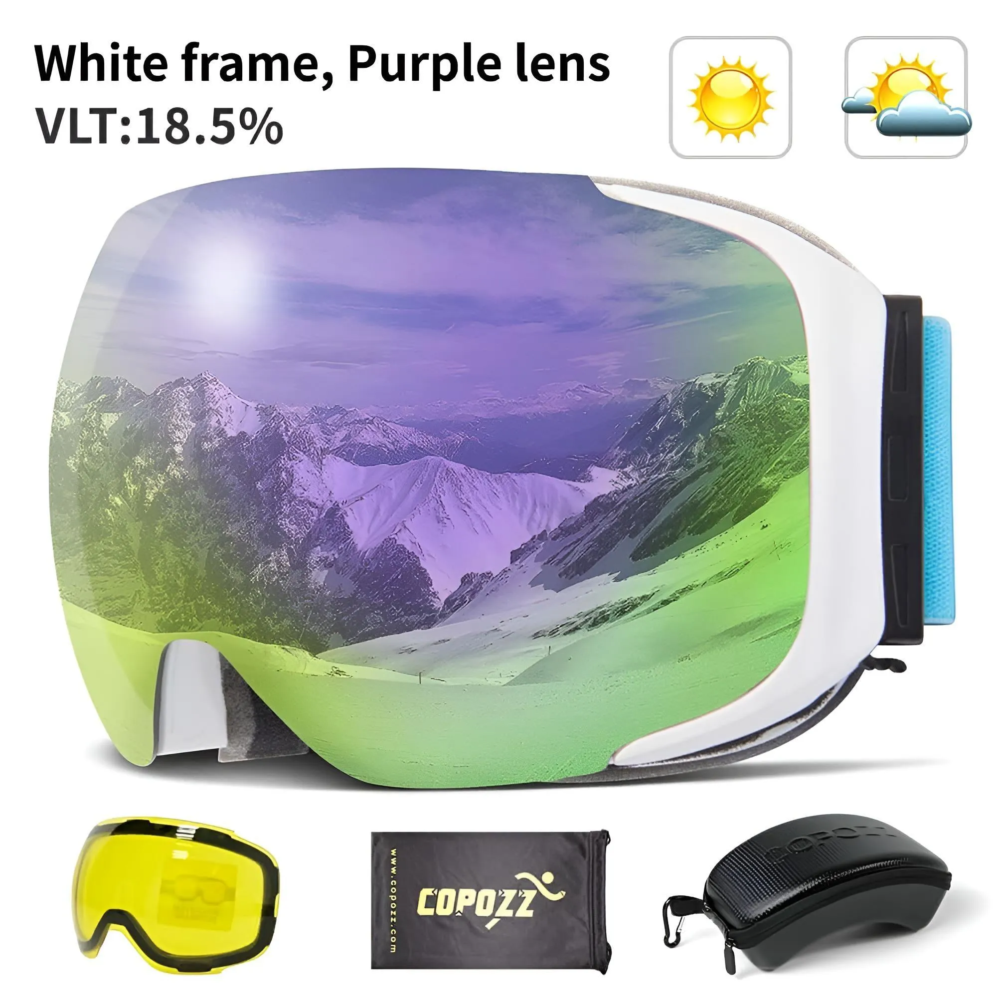 Magnetic Ski Goggles with Quick-Change Lens and Case Set