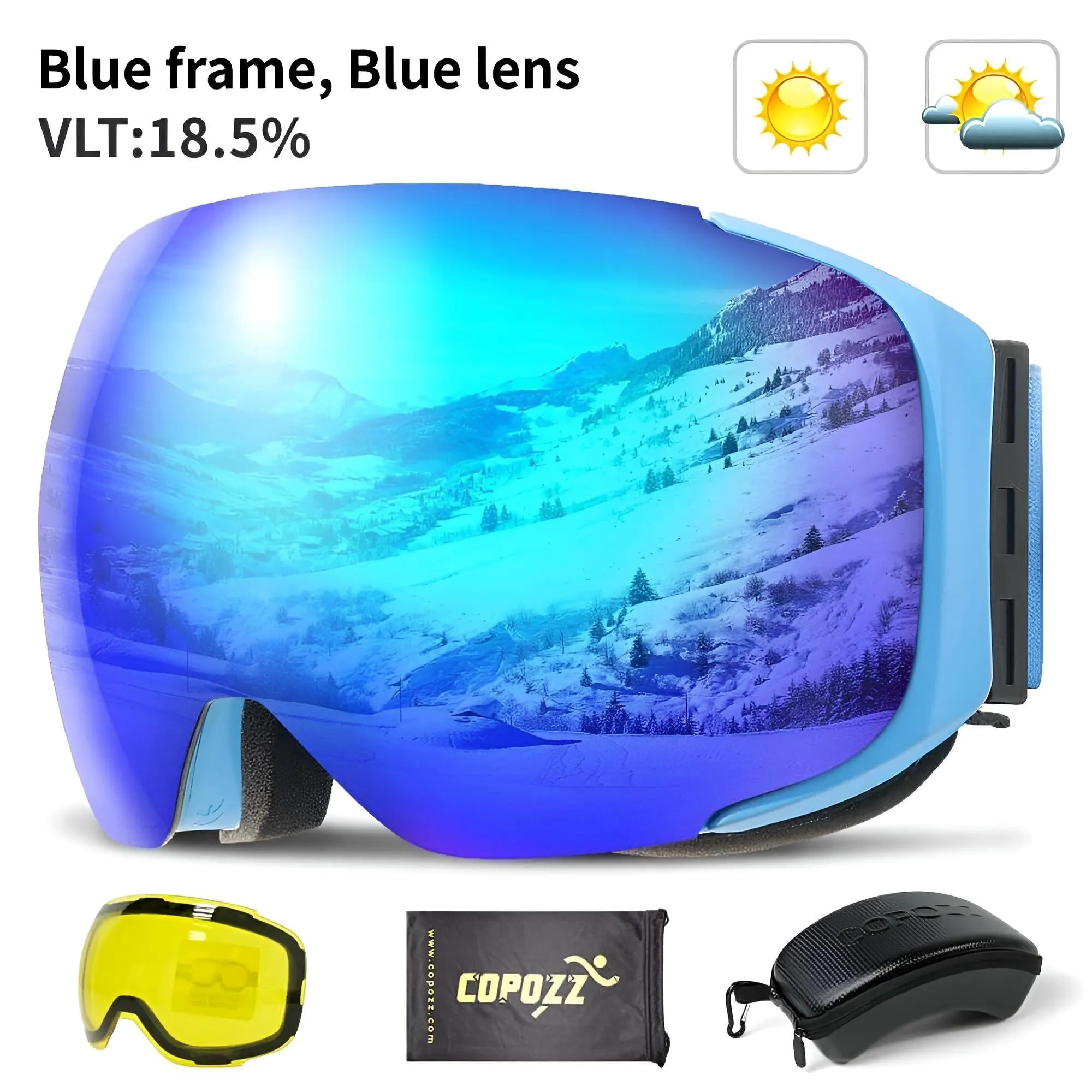 Magnetic Ski Goggles with Quick-Change Lens and Case Set