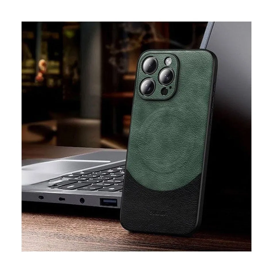 MagSafe Magnetic Leather Back Case for iPhone 15 Pro Max - Green