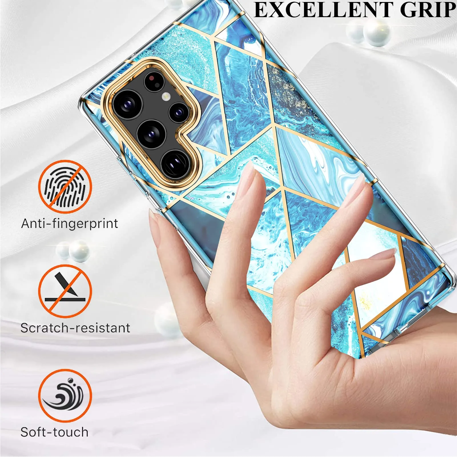 Marble Bundle for Samsung Galaxy S23 5G Ultra Case   Galaxy Buds Case (Blue)