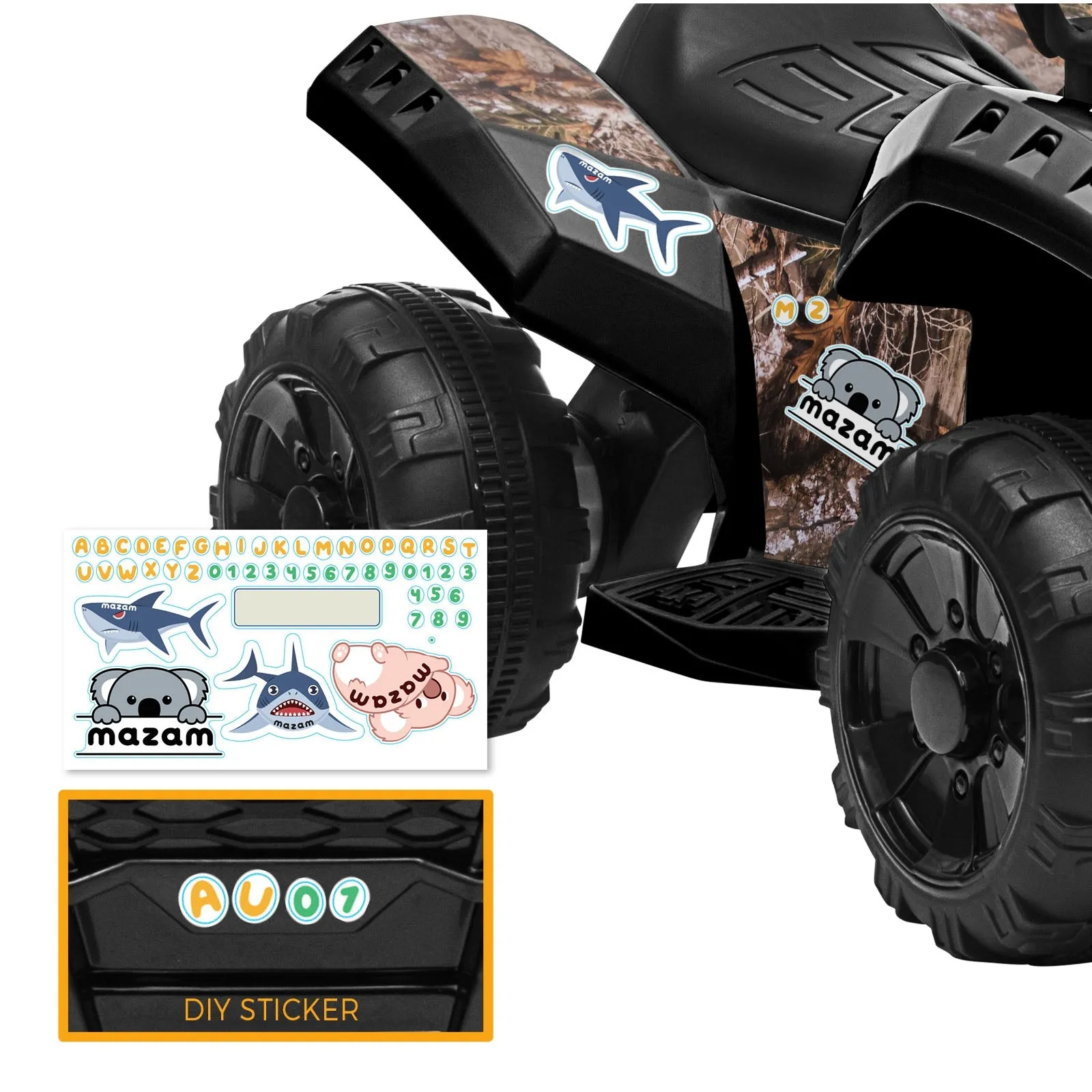 Mazam Ride On Car Electric ATV Bike Vehicle for Toddlers Kids Rechargeable Black