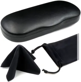 Men Hard Eyeglass Case for Small medium Frames - Glasses Case Holder with pouch and Cleaning Cloth (AS196 Black)