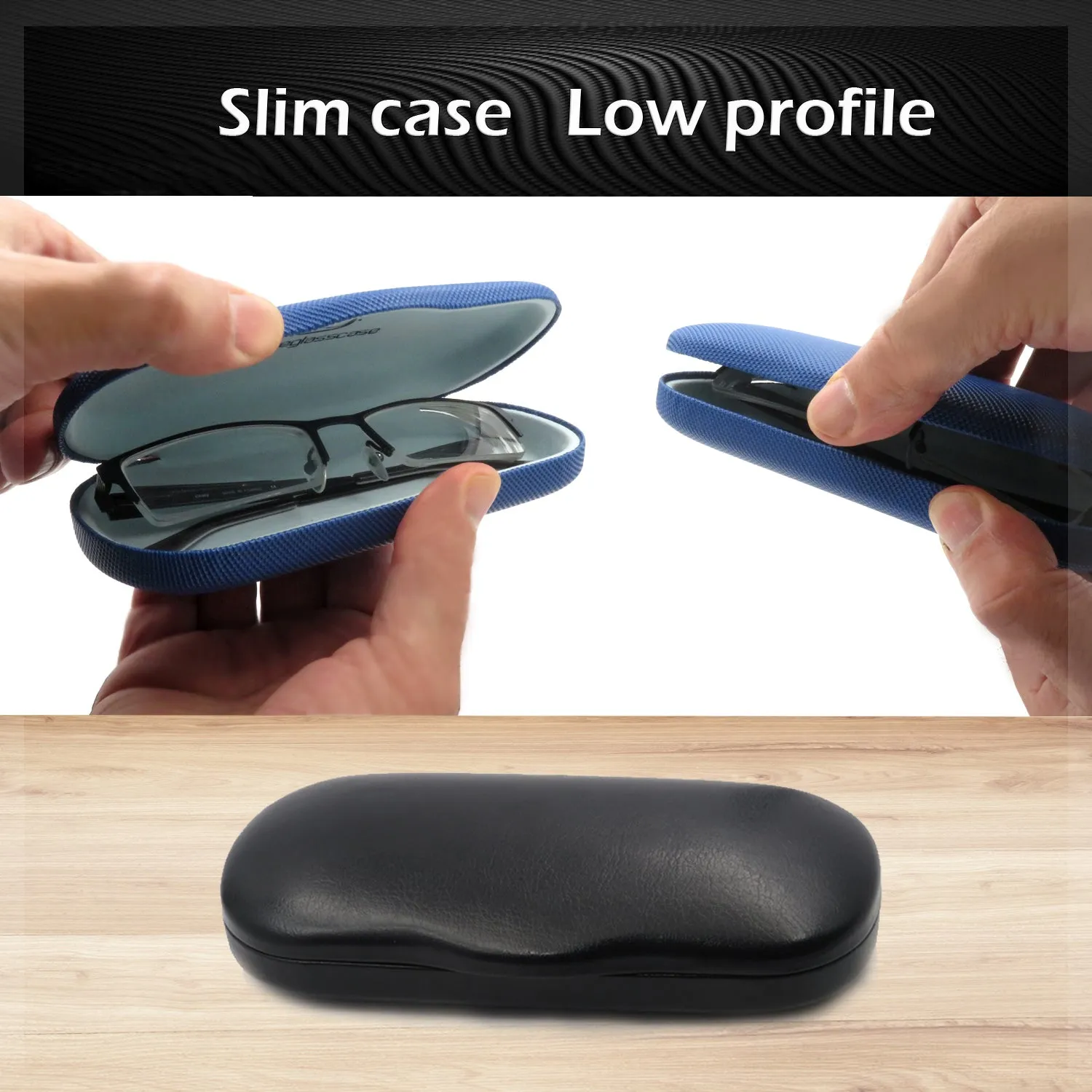 Men Hard Eyeglass Case for Small medium Frames - Glasses Case Holder with pouch and Cleaning Cloth (AS196 Black)