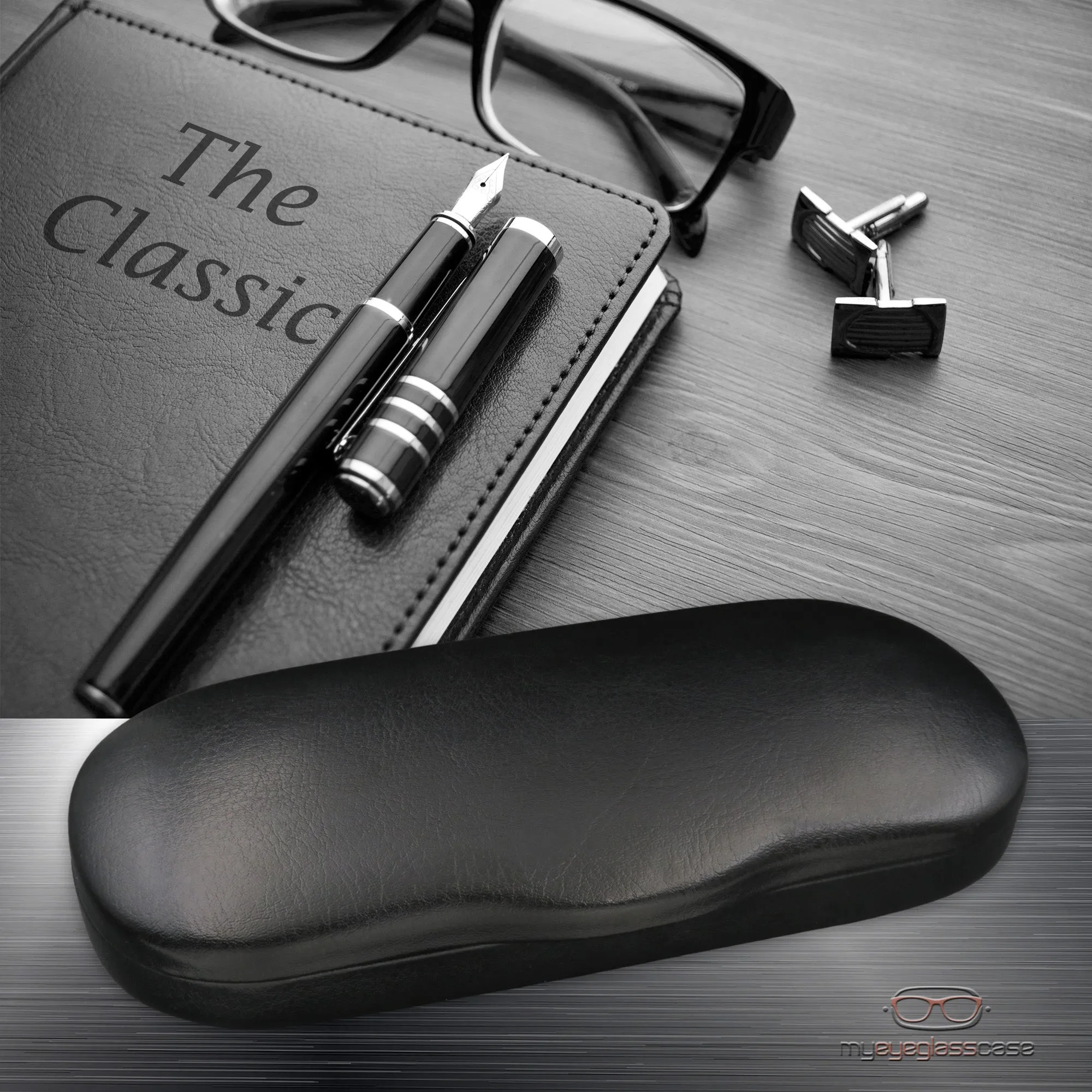 Men Hard Eyeglass Case for Small medium Frames - Glasses Case Holder with pouch and Cleaning Cloth (AS196 Black)