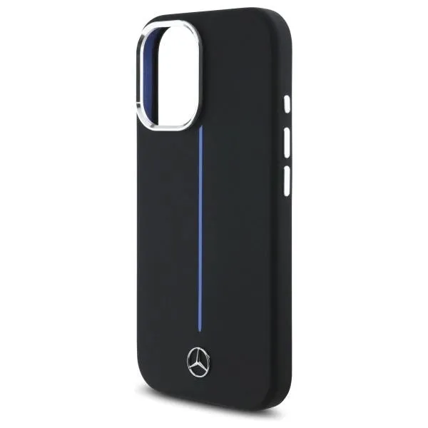 Mercedes Benz Silicone Blue Stripe Case with MagSafe for iPhone 16 6.1" Case Black - MEHMP16S23SUMBK