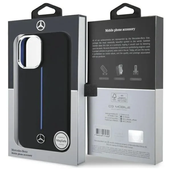 Mercedes Benz Silicone Blue Stripe Case with MagSafe for iPhone 16 6.1" Case Black - MEHMP16S23SUMBK