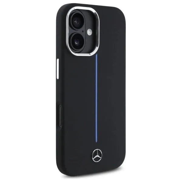 Mercedes Benz Silicone Blue Stripe Case with MagSafe for iPhone 16 6.1" Case Black - MEHMP16S23SUMBK