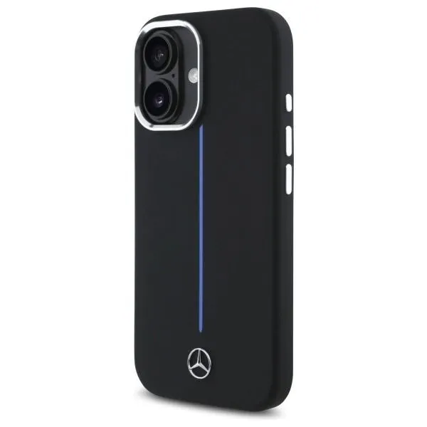 Mercedes Benz Silicone Blue Stripe Case with MagSafe for iPhone 16 6.1" Case Black - MEHMP16S23SUMBK