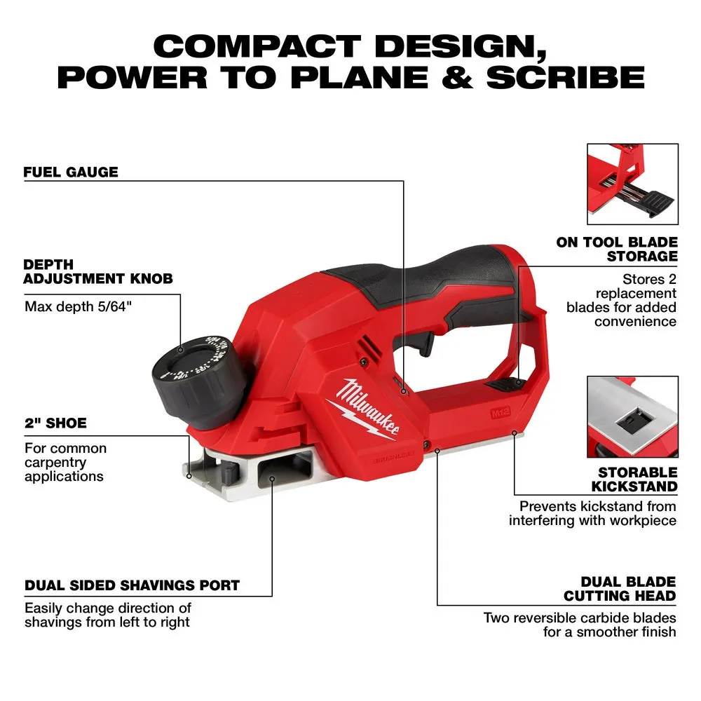 Milwaukee 2524-20X4 M12 12V Brushless 2" Planer w/ 4AH Battery