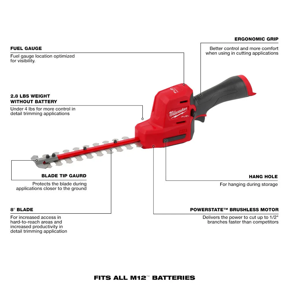 Milwaukee 2533-20 M12 FUEL 12V 8" Cordless Li-Ion Hedge Trimmer - Bare Tool