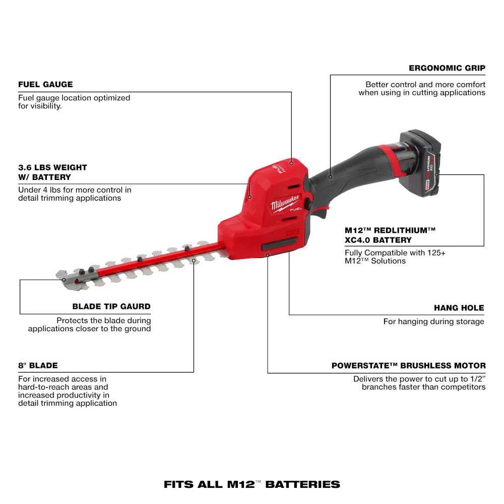 Milwaukee 2533-81 M12 FUEL 12V 8" Cordless Hedge Trimmer Kit - Recon