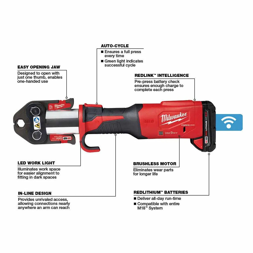 Milwaukee 2922-22 M18™ FORCE LOGIC™ Press Tool w/ ONE-KEY™ w/ 1/2"-2" CTS Jaws