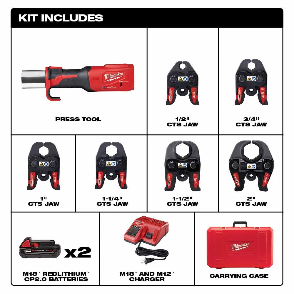 Milwaukee 2922-22 M18™ FORCE LOGIC™ Press Tool w/ ONE-KEY™ w/ 1/2"-2" CTS Jaws