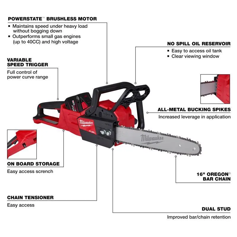 Milwaukee M18 FUEL 2727-21HDB 16 in. 18 V Battery Chainsaw/Leaf Blower Combo Kit (Battery & Charger)