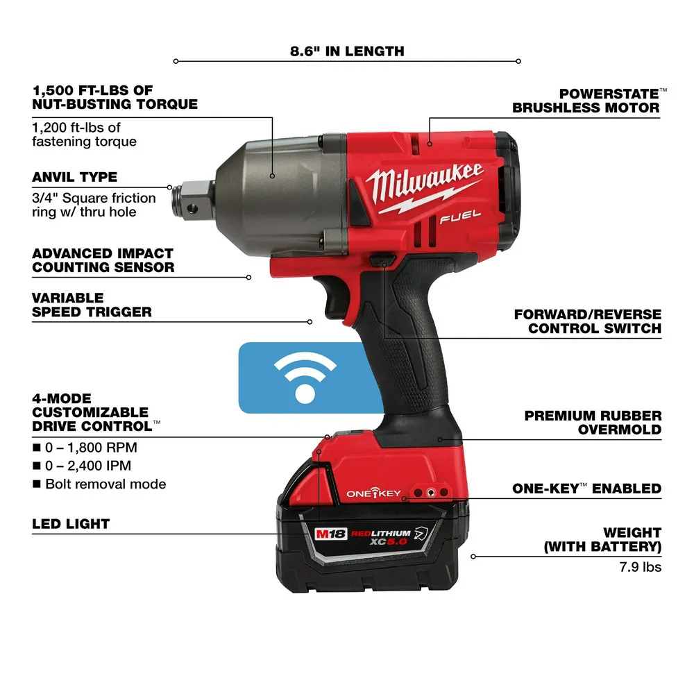 Milwaukee M18 FUEL ONE-KEY High Torque Impact Wrench 3/4" Friction Ring Kit