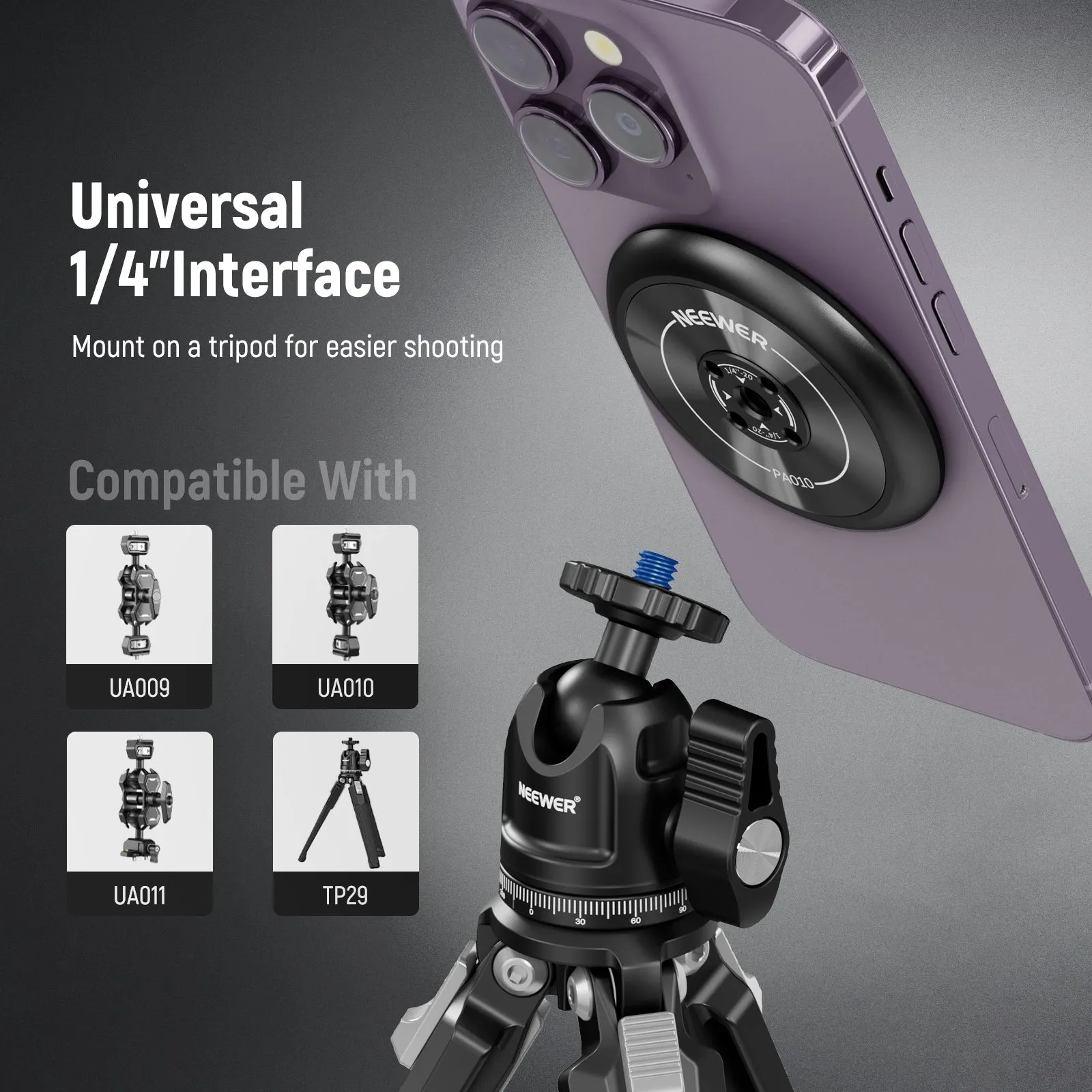 NEEWER PA010 Magnetic Phone Tripod Mount Adapter for iPhone MagSafe