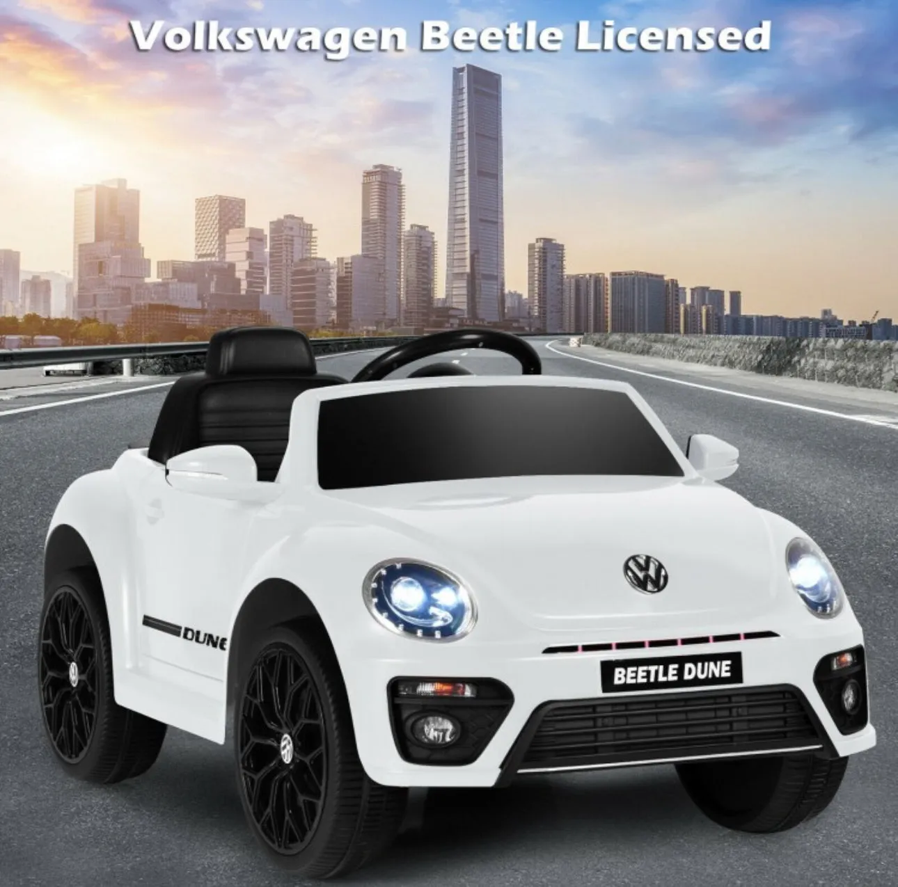 New 2025 | 12V Licensed Volkswagen Beetle Kids Ride On Car 1 Seater Upgraded | Open Doors | Lights | Ages 1-8 | Remote