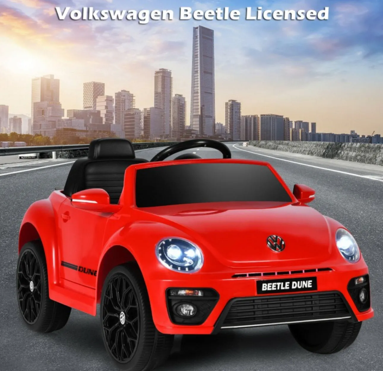 New 2025 | 12V Licensed Volkswagen Beetle Kids Ride On Car 1 Seater Upgraded | Open Doors | Lights | Ages 1-8 | Remote