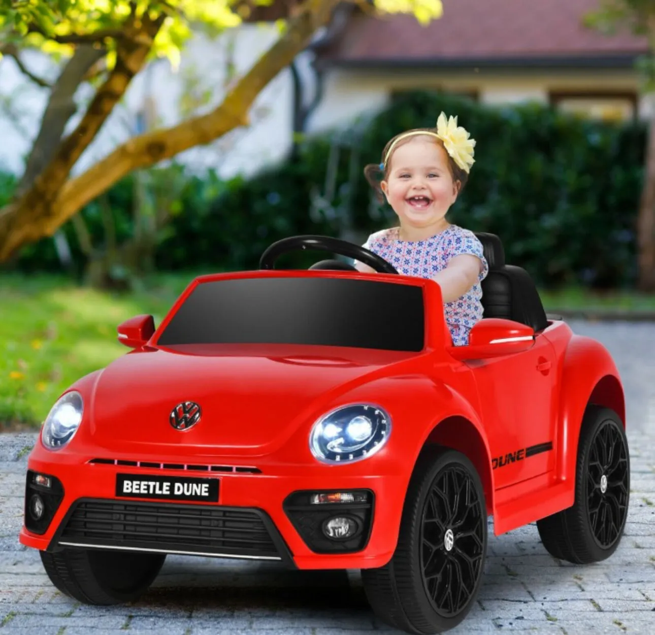 New 2025 | 12V Licensed Volkswagen Beetle Kids Ride On Car 1 Seater Upgraded | Open Doors | Lights | Ages 1-8 | Remote